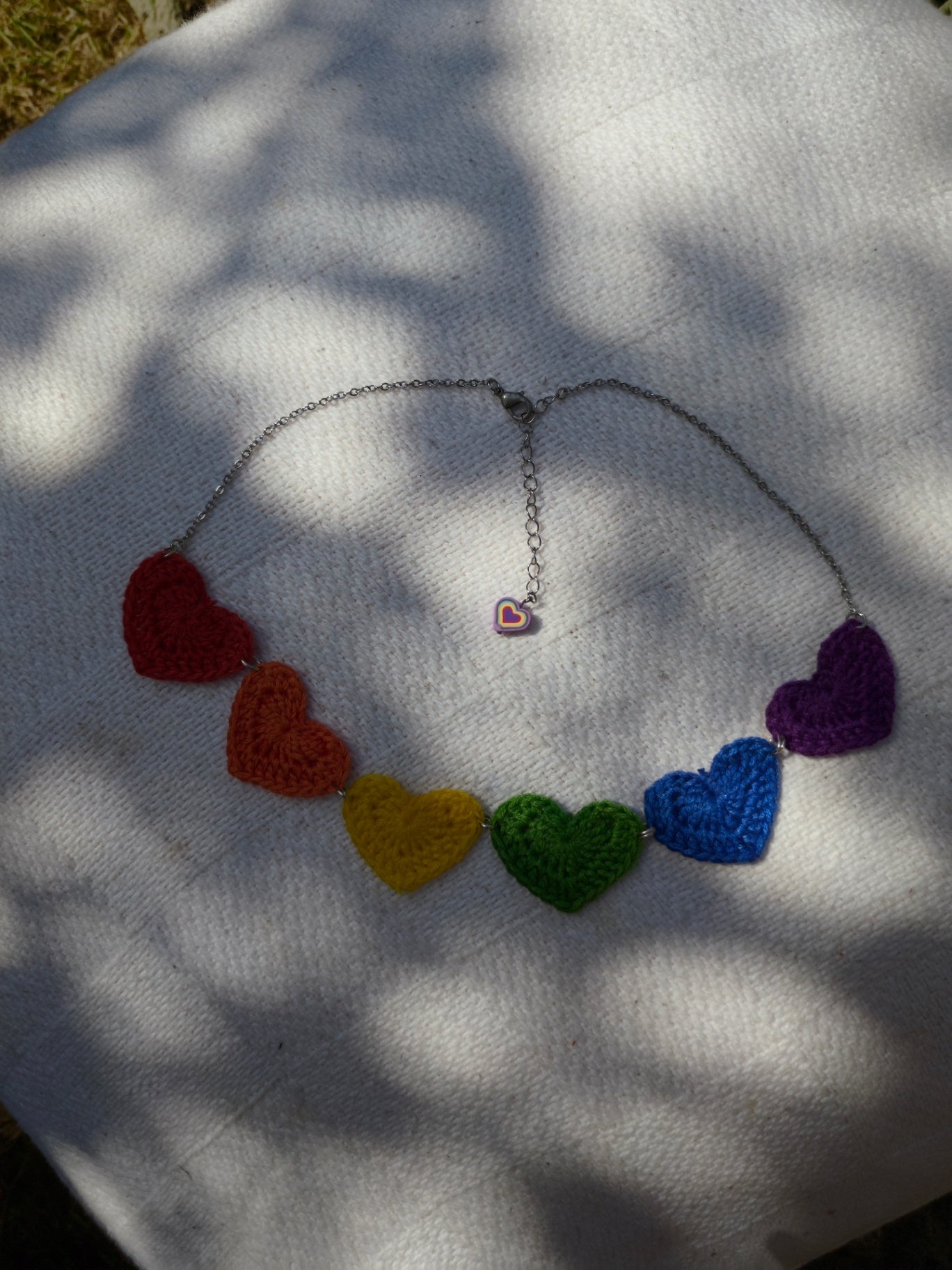 Crochet rainbow heart necklace