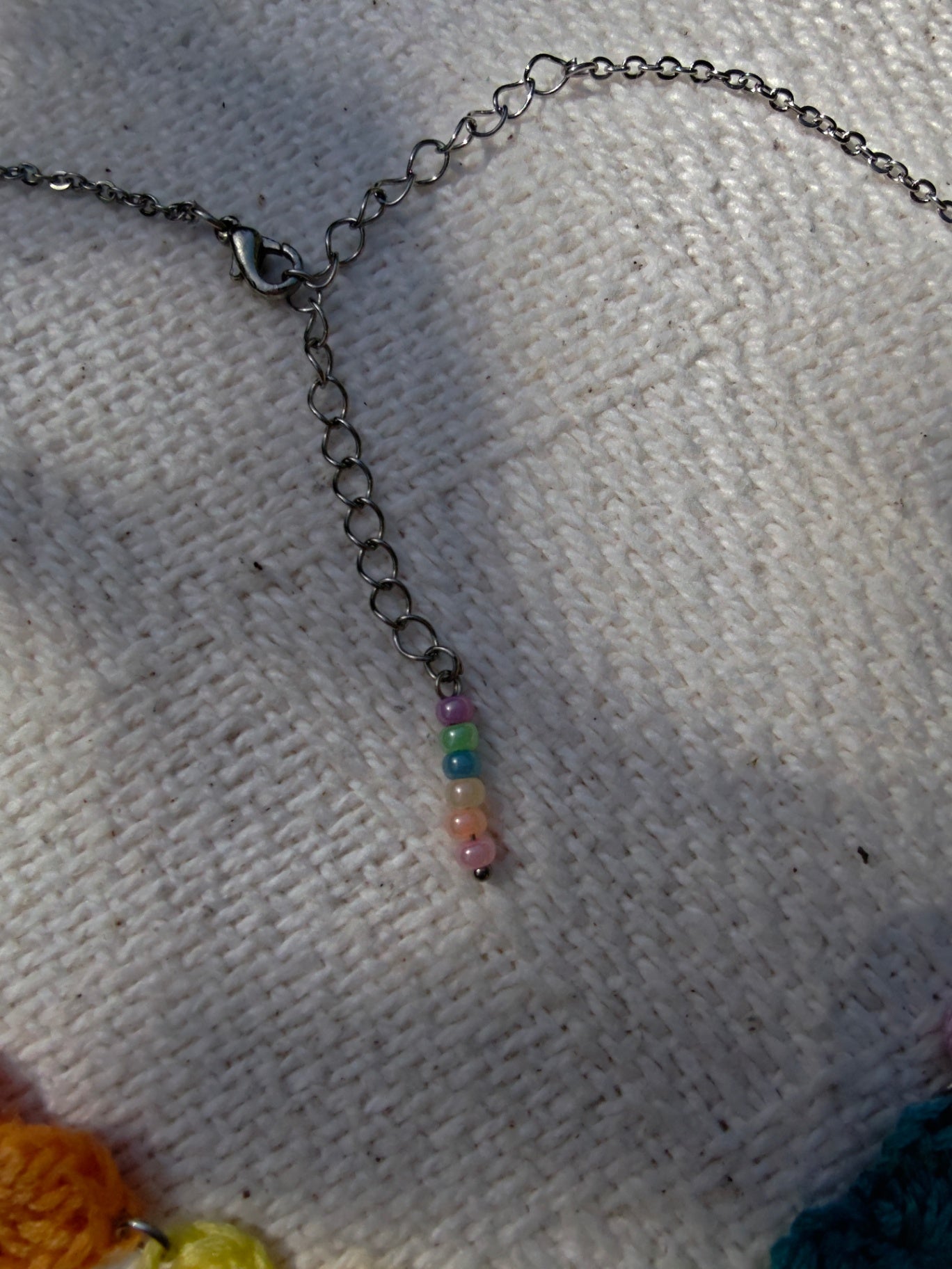 Crochet small heart necklace- pastel rainbow