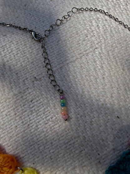 Crochet small heart necklace- pastel rainbow