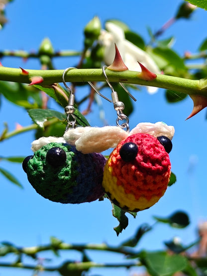 Rainbow pride crochet bee earrings