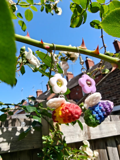 Rainbow bee earrings with flowers