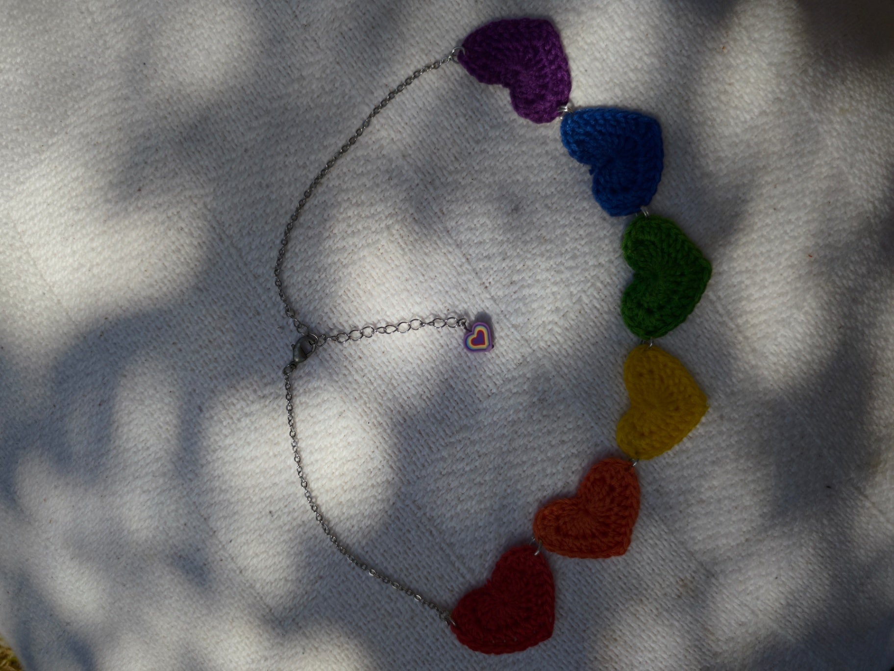 Crochet rainbow heart necklace