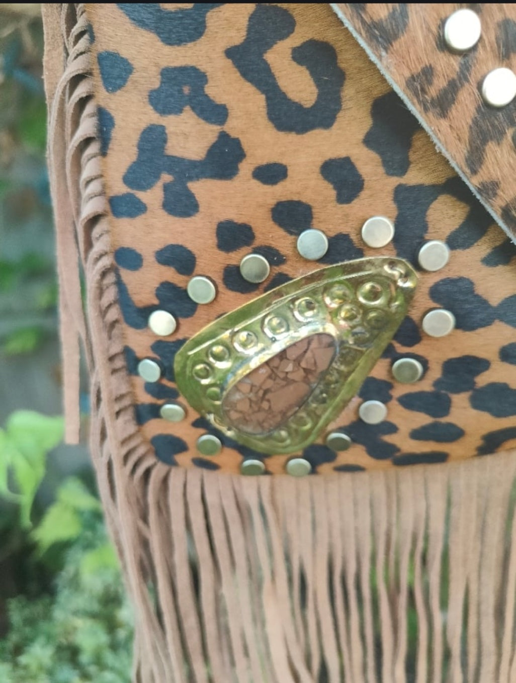 Yellowstone cross body bag with Moroccan stone detailing - Leopard