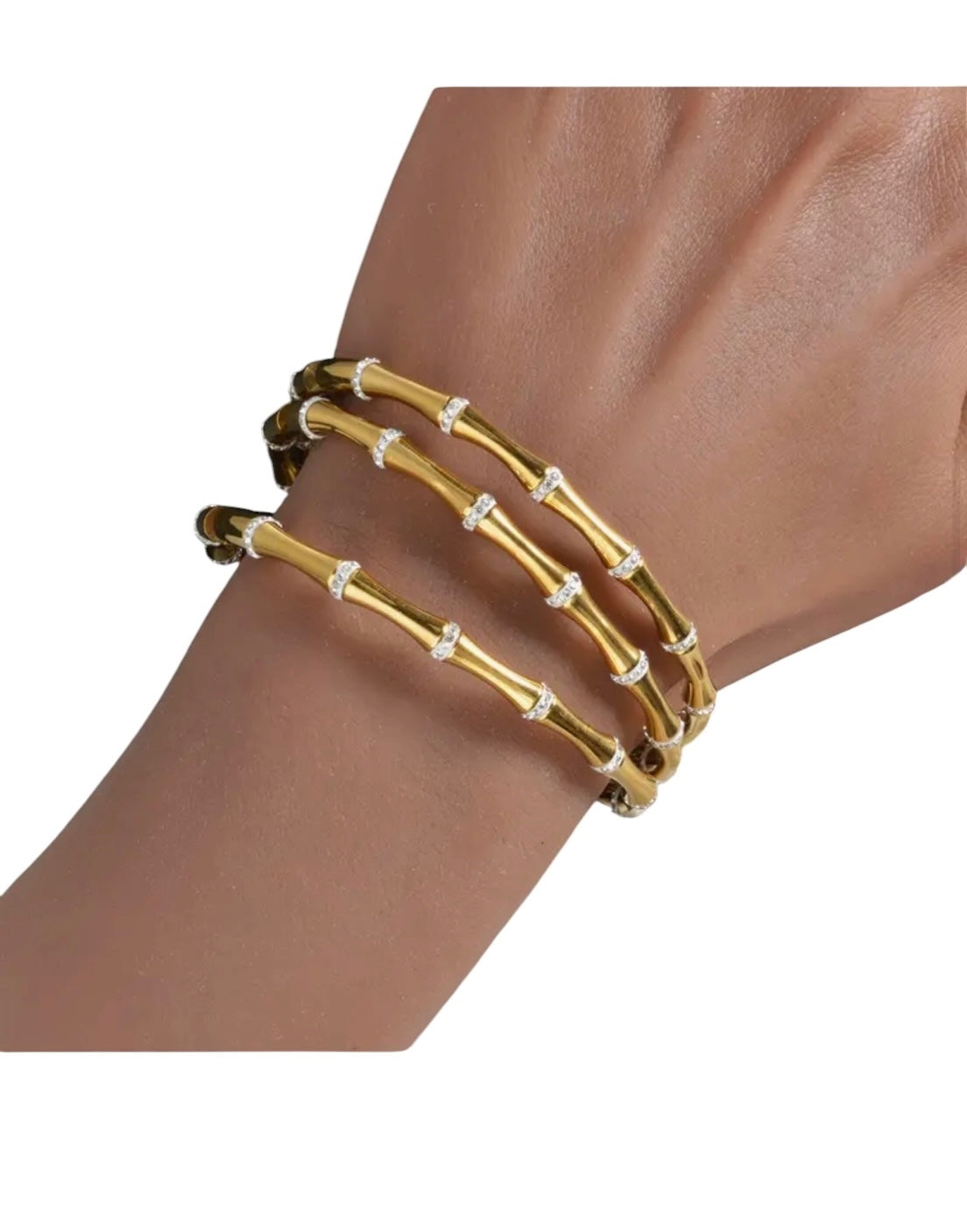 Gold Crystal Bamboo Bangle Bracelet