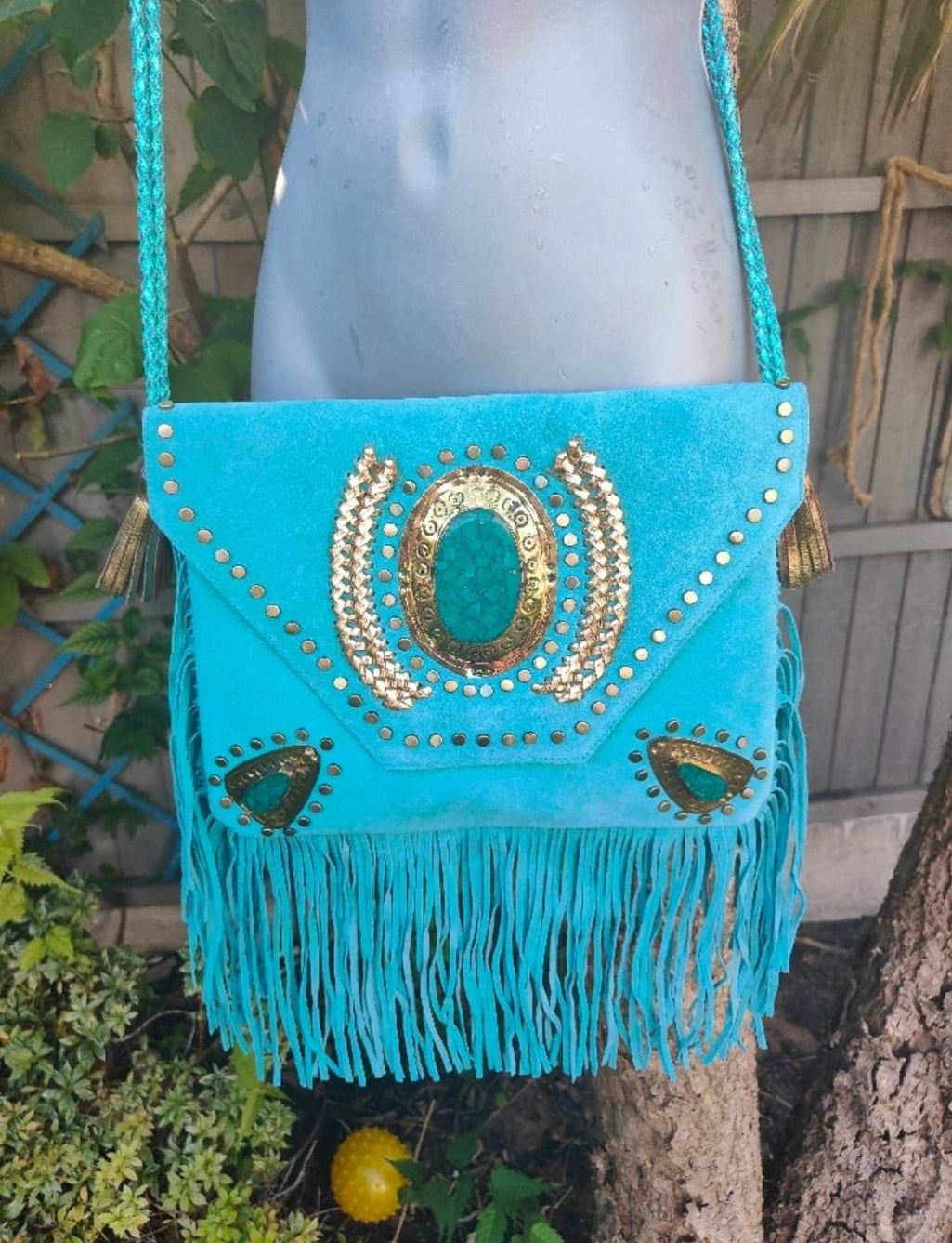 Yellowstone cross body bag with Moroccan stone details- Turquoise