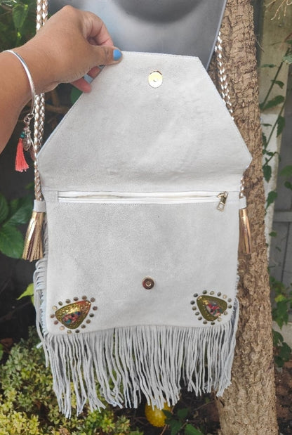 Yellowstone cross body bag with Moroccan stone detailing - White Rainbow