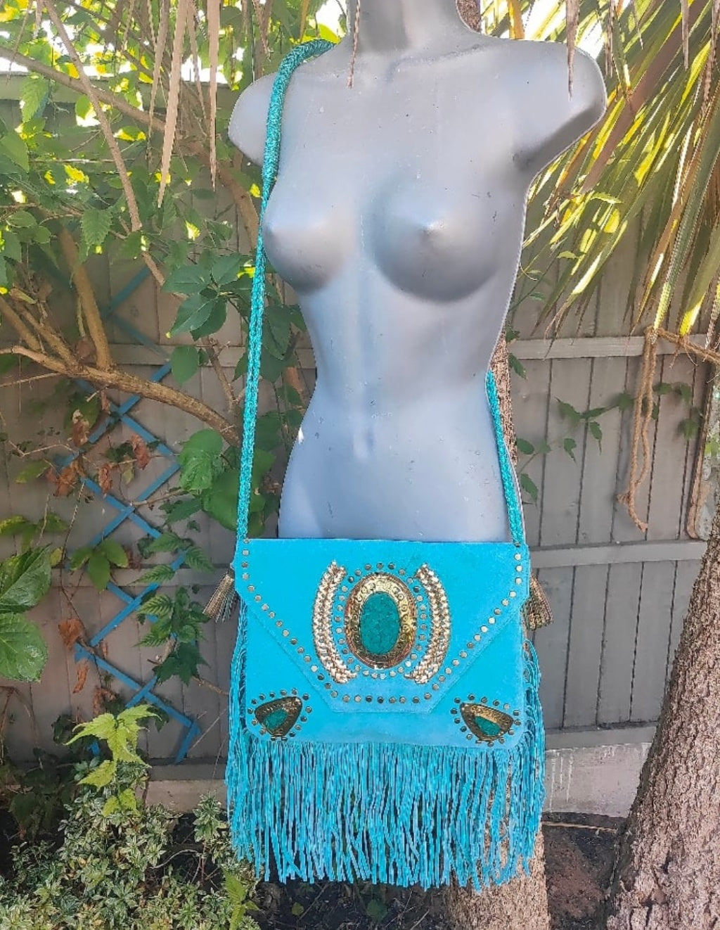 Yellowstone cross body bag with Moroccan stone details- Turquoise