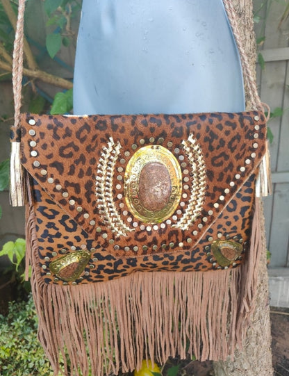 Yellowstone cross body bag with Moroccan stone detailing - Leopard