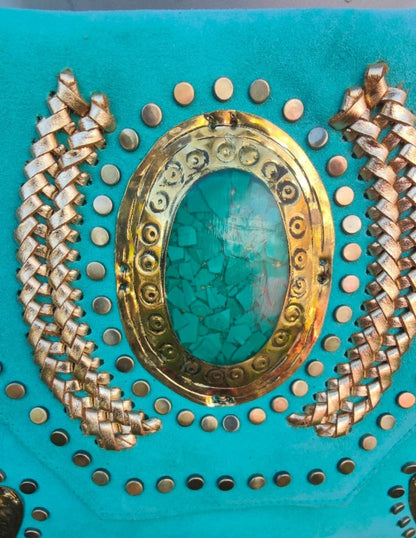 Yellowstone cross body bag with Moroccan stone details- Turquoise