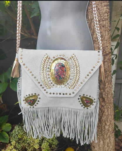 Yellowstone cross body bag with Moroccan stone detailing - White Rainbow