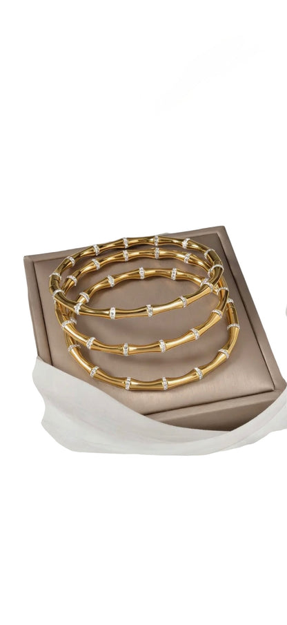 Gold Crystal Bamboo Bangle Bracelet