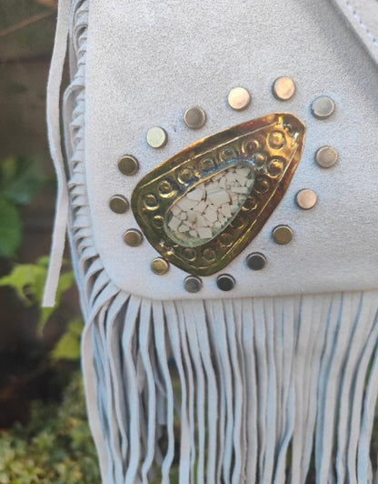 Yellowstone cross body bag with Moroccan stone detailing - White stone