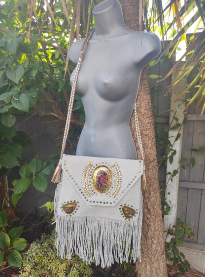 Yellowstone cross body bag with Moroccan stone detailing - White Rainbow