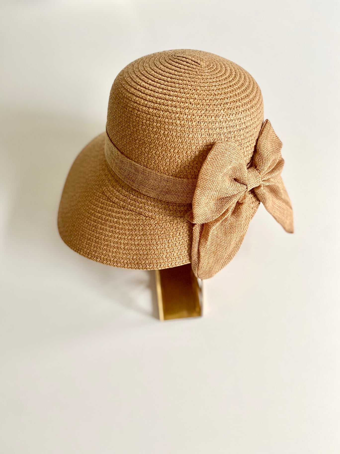 Beige Bow Bonnet Hat