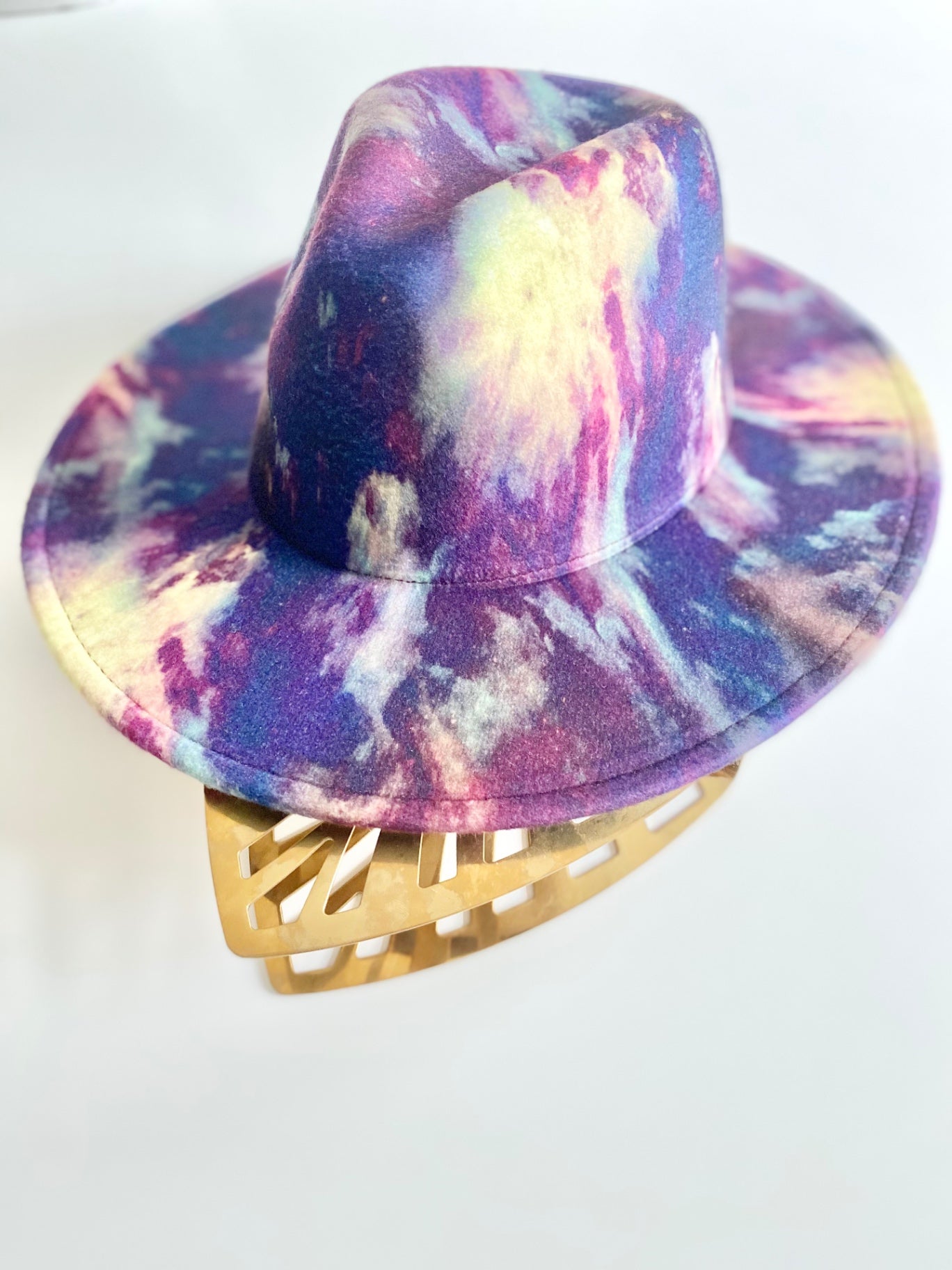 Purple tie dye  Felt Fedora Hat