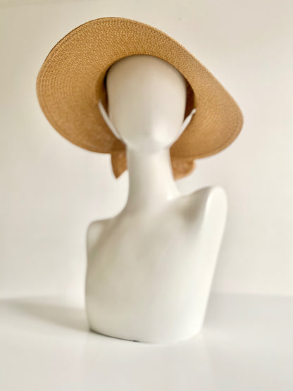 Beige Bow Bonnet Hat