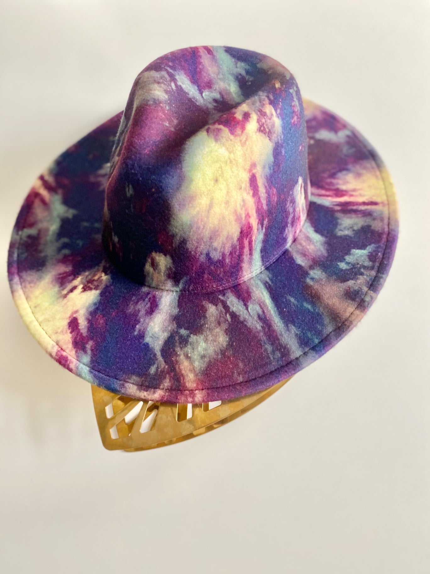 Purple tie dye  Felt Fedora Hat