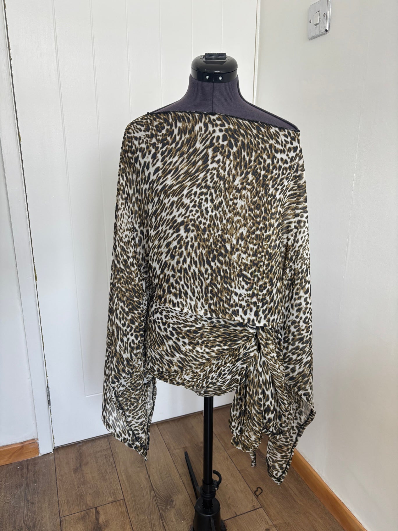 chiffon leopard print poncho top & sarong skirt 