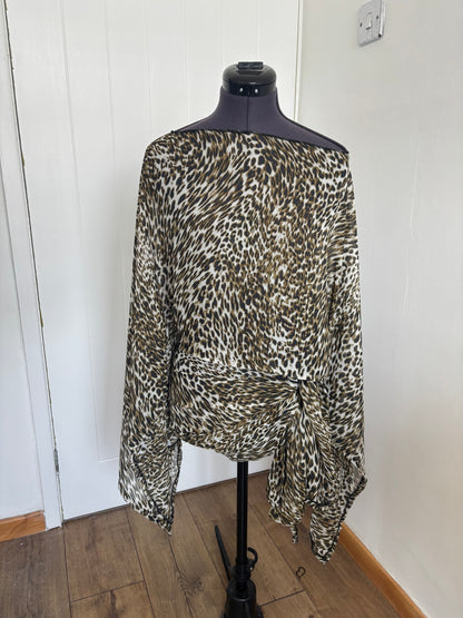 chiffon leopard print poncho top & sarong skirt 
