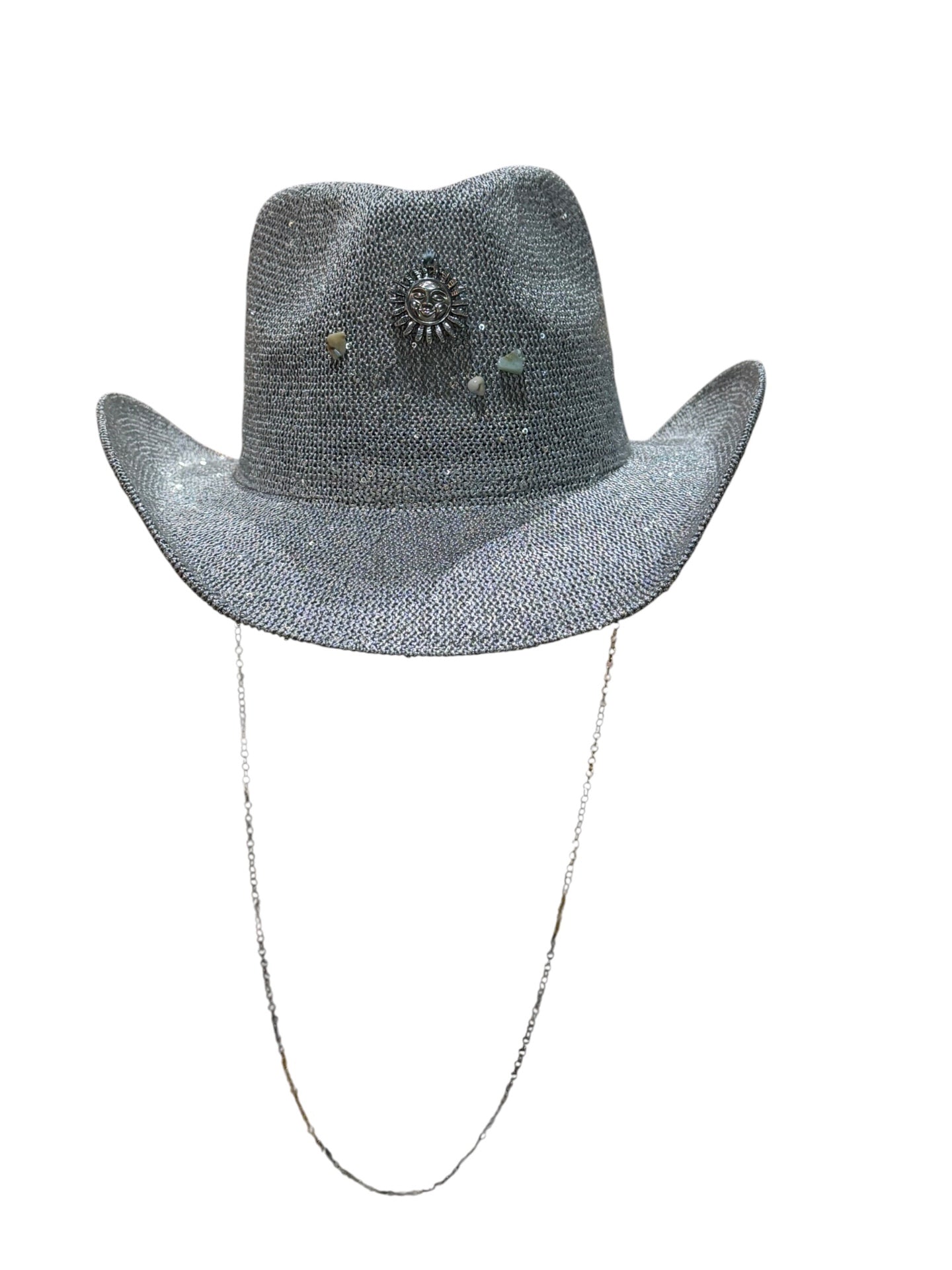 Sequin Sun Charm Cowboy Hat Silver