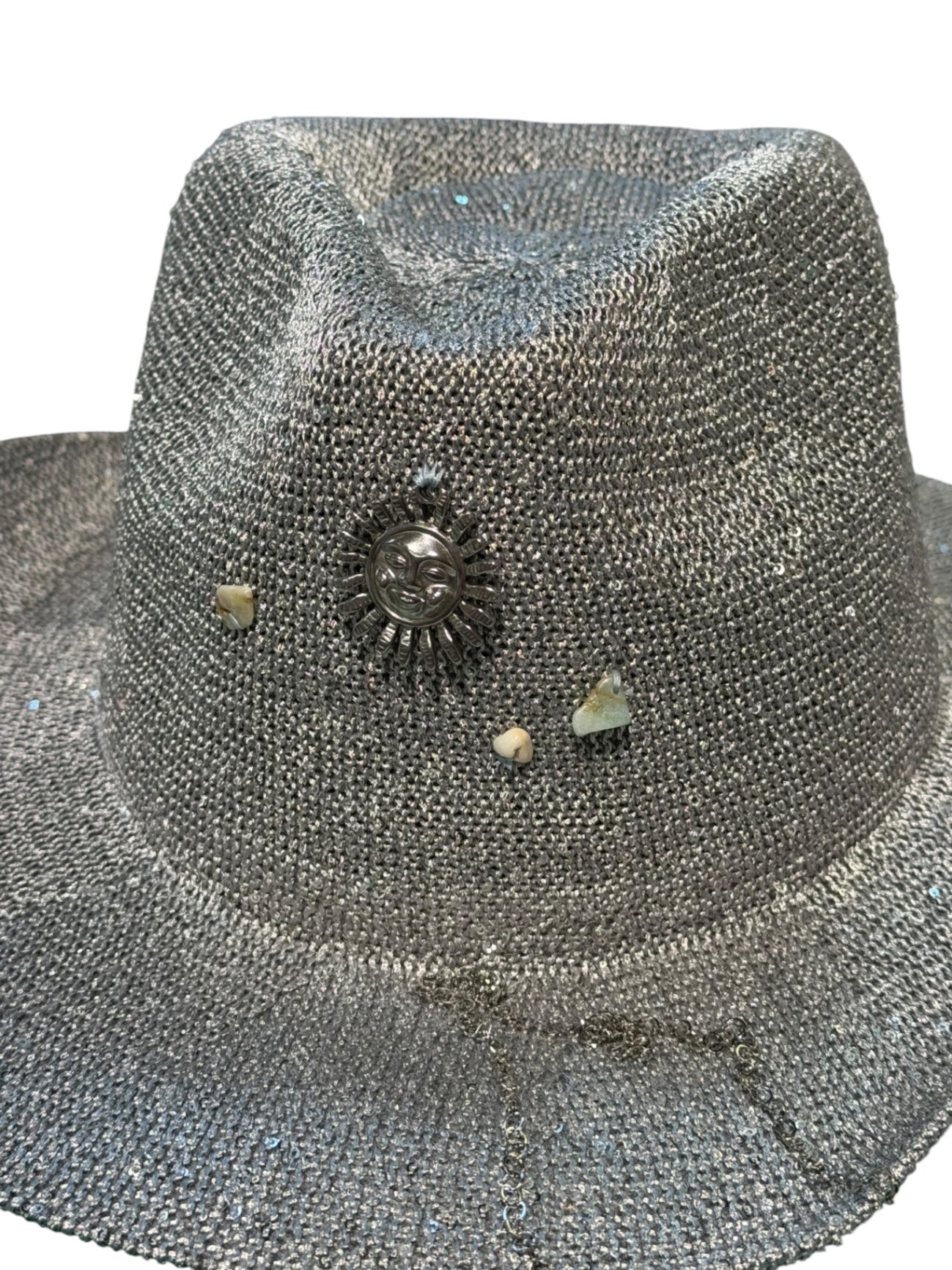 Sequin Sun Charm Cowboy Hat Silver
