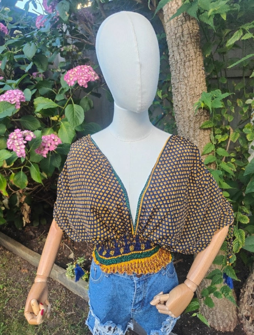 Es Cana Grecian Top - Blue/Yellow
