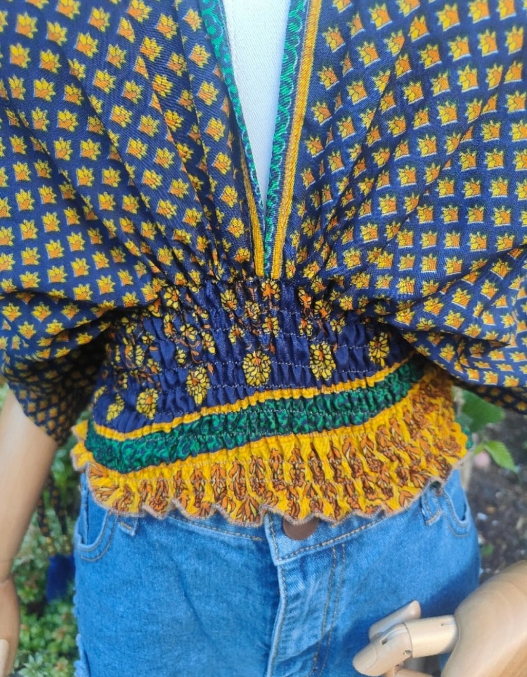 Es Cana Grecian Top - Blue/Yellow