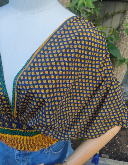 Es Cana Grecian Top - Blue/Yellow