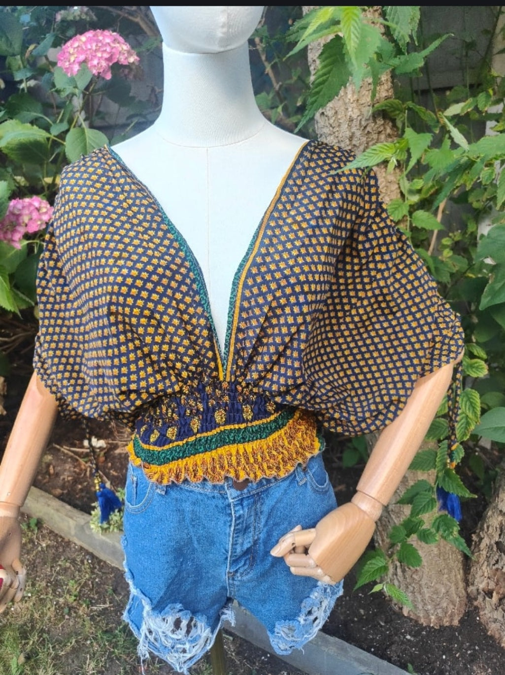 Es Cana Grecian Top - Blue/Yellow