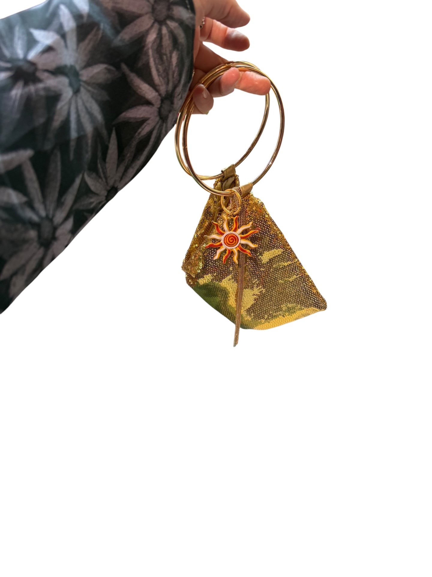 Gold Sequin Bag with Sun Chain Charms
