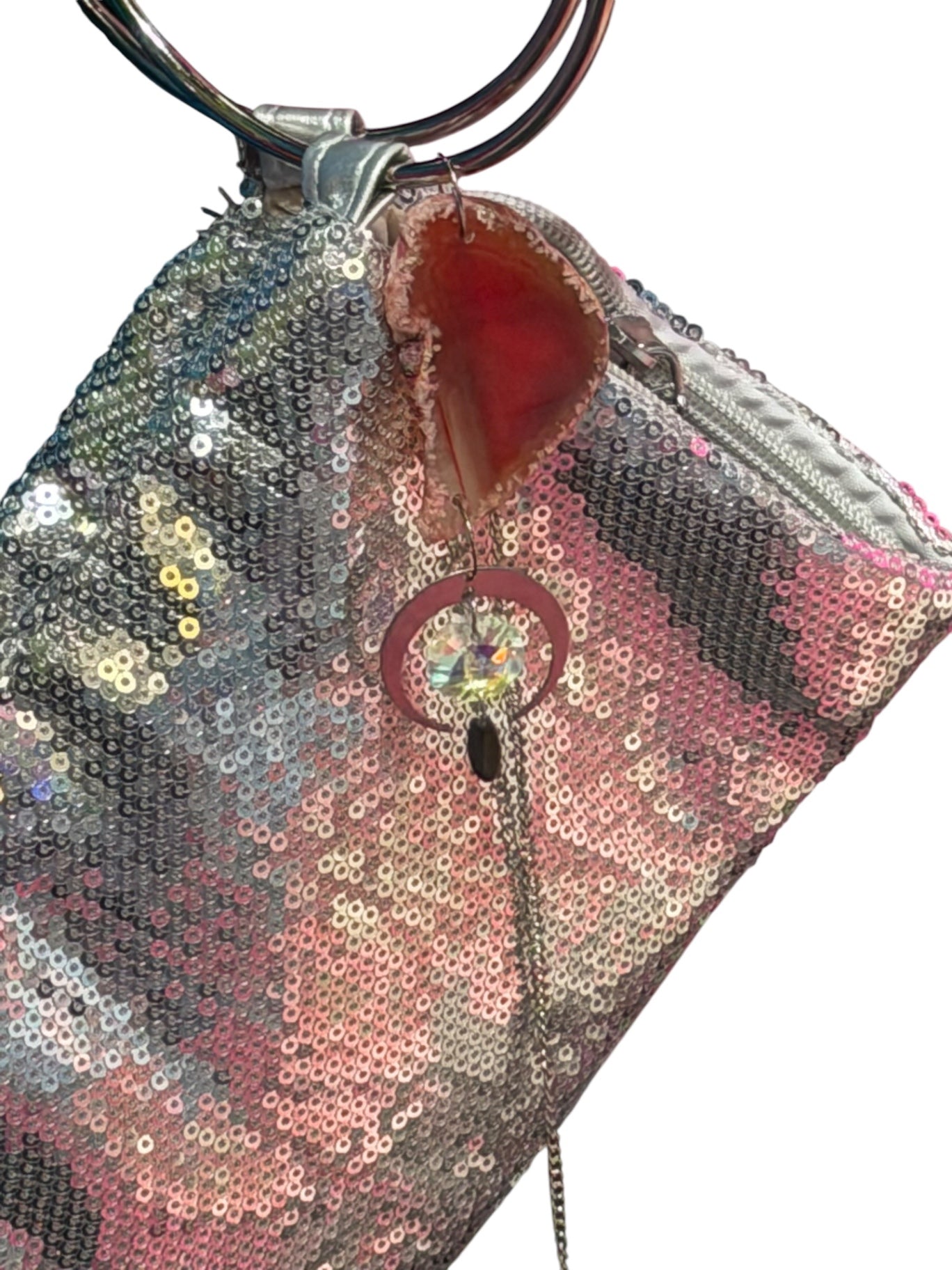 Silver Crystal Bag with Red Agate