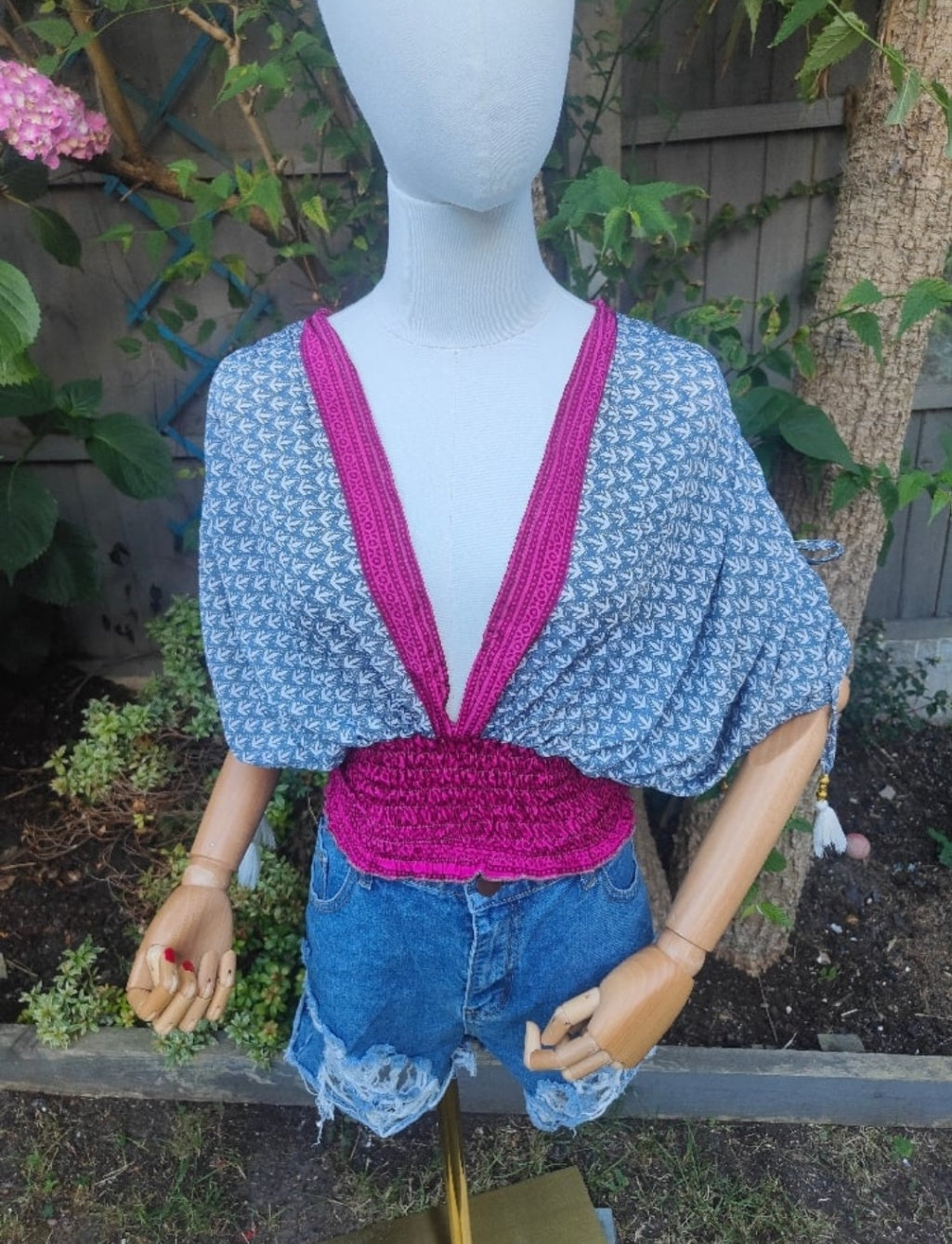 Es Cana Grecian Top - Grey / Pink