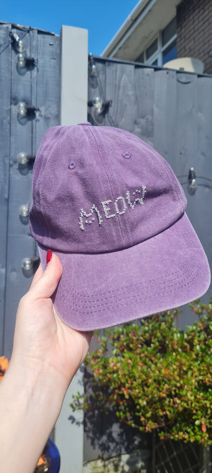 Meow Cat Purple Cross Stitch Cap