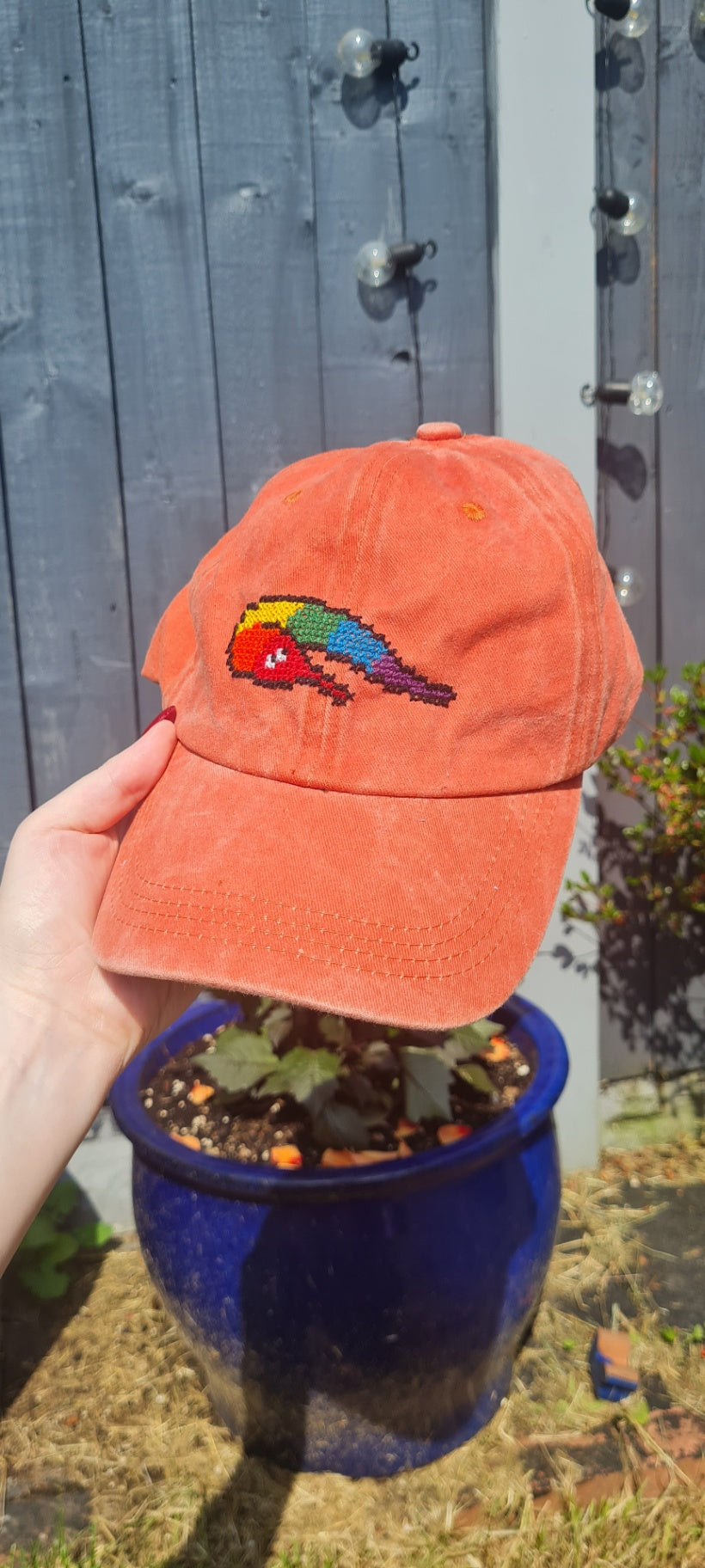 Rainbow Wiggle Worm Cross Stitch Cap