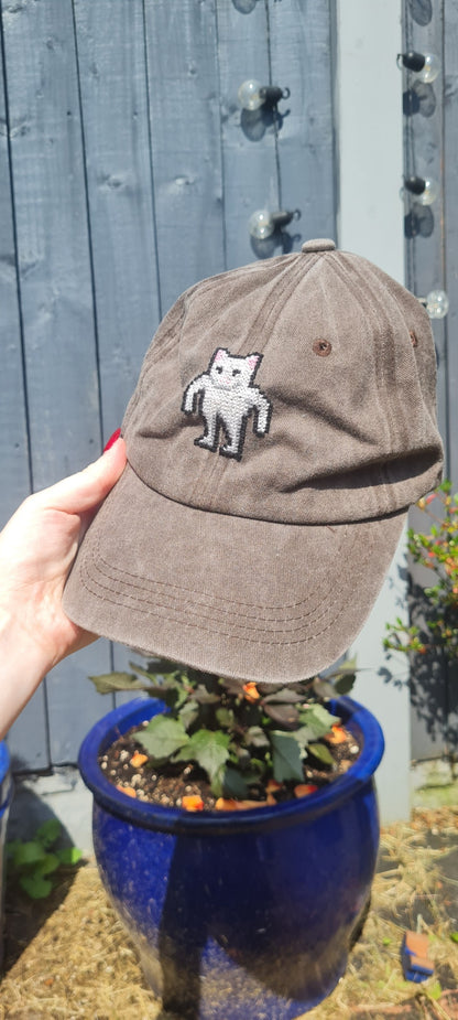 Buff White Cat Meme Cross Stitch Cap