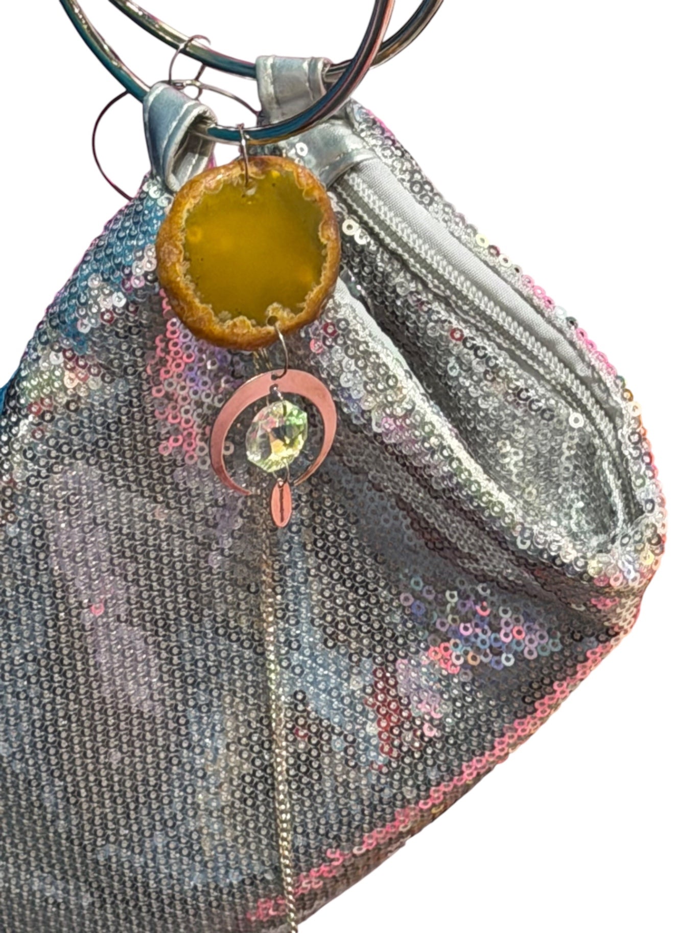 Silver Crystal Bag with Heart Yellow Agate