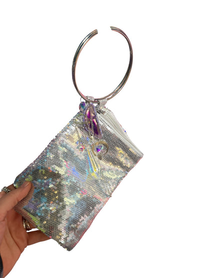 Silver Sequin Bag with Purple Agate