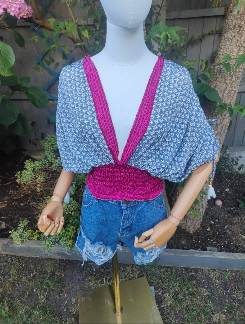 Es Cana Grecian Top - Grey / Pink