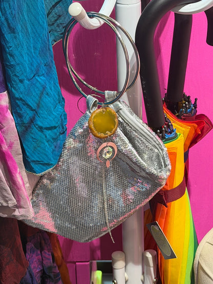 Silver Crystal Bag with Yellow Agate