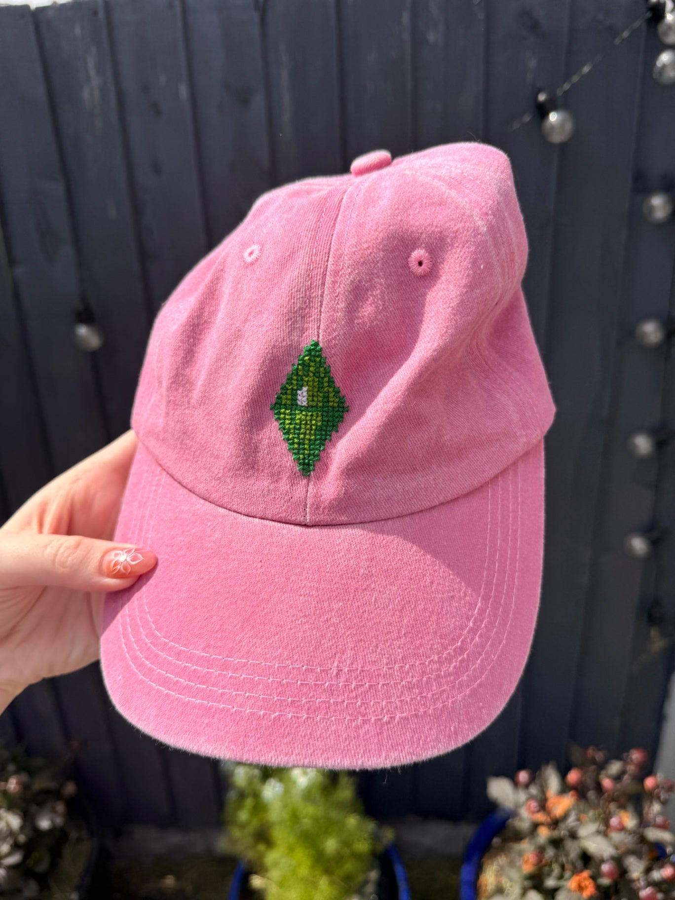Sims Plumbob Pink Cross Stitch Cap