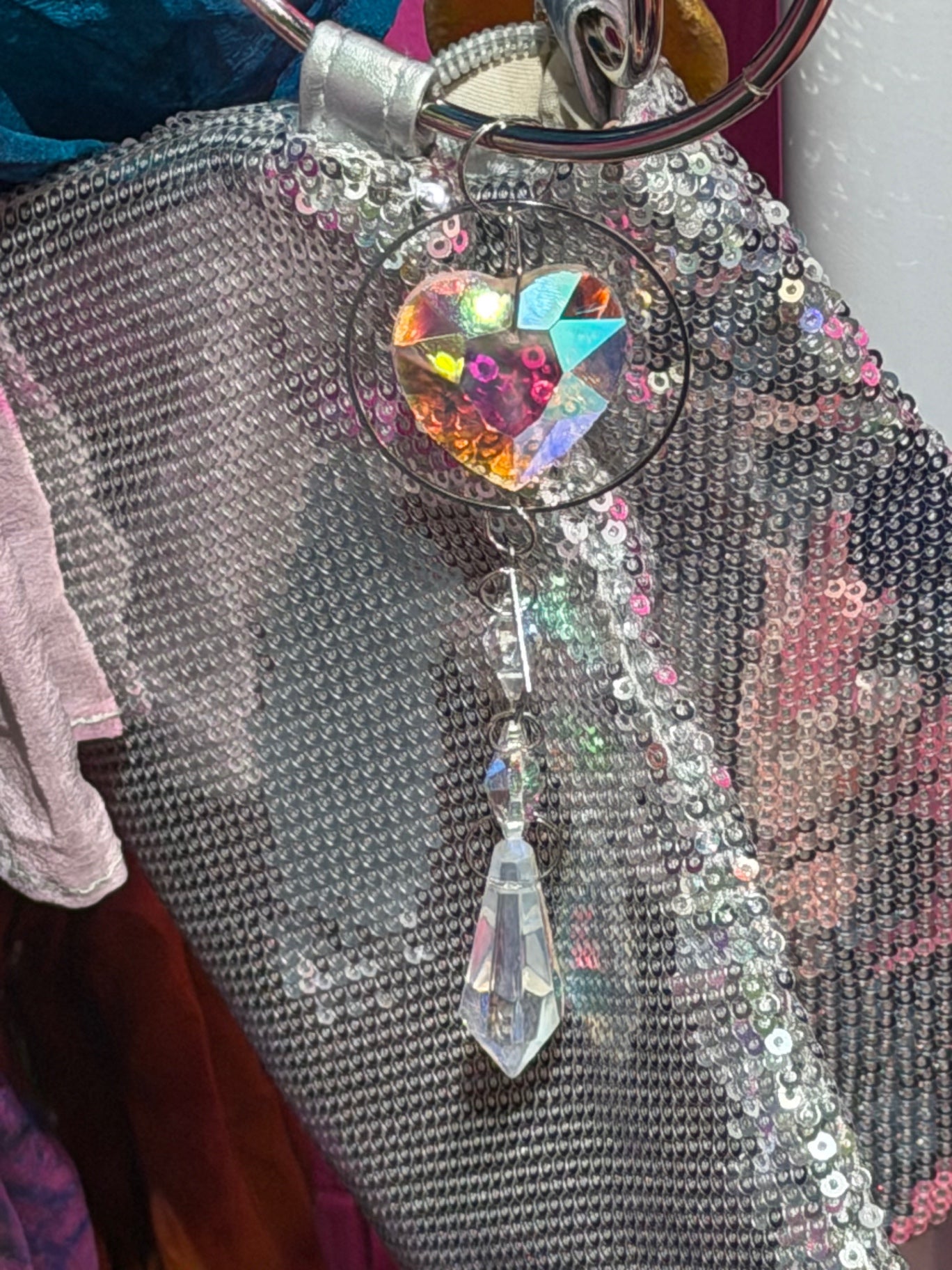 Silver Sequin Bag with Purple Agate