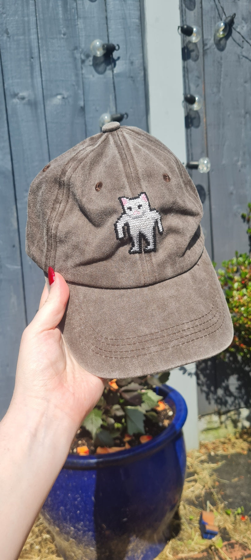 Buff White Cat Meme Cross Stitch Cap