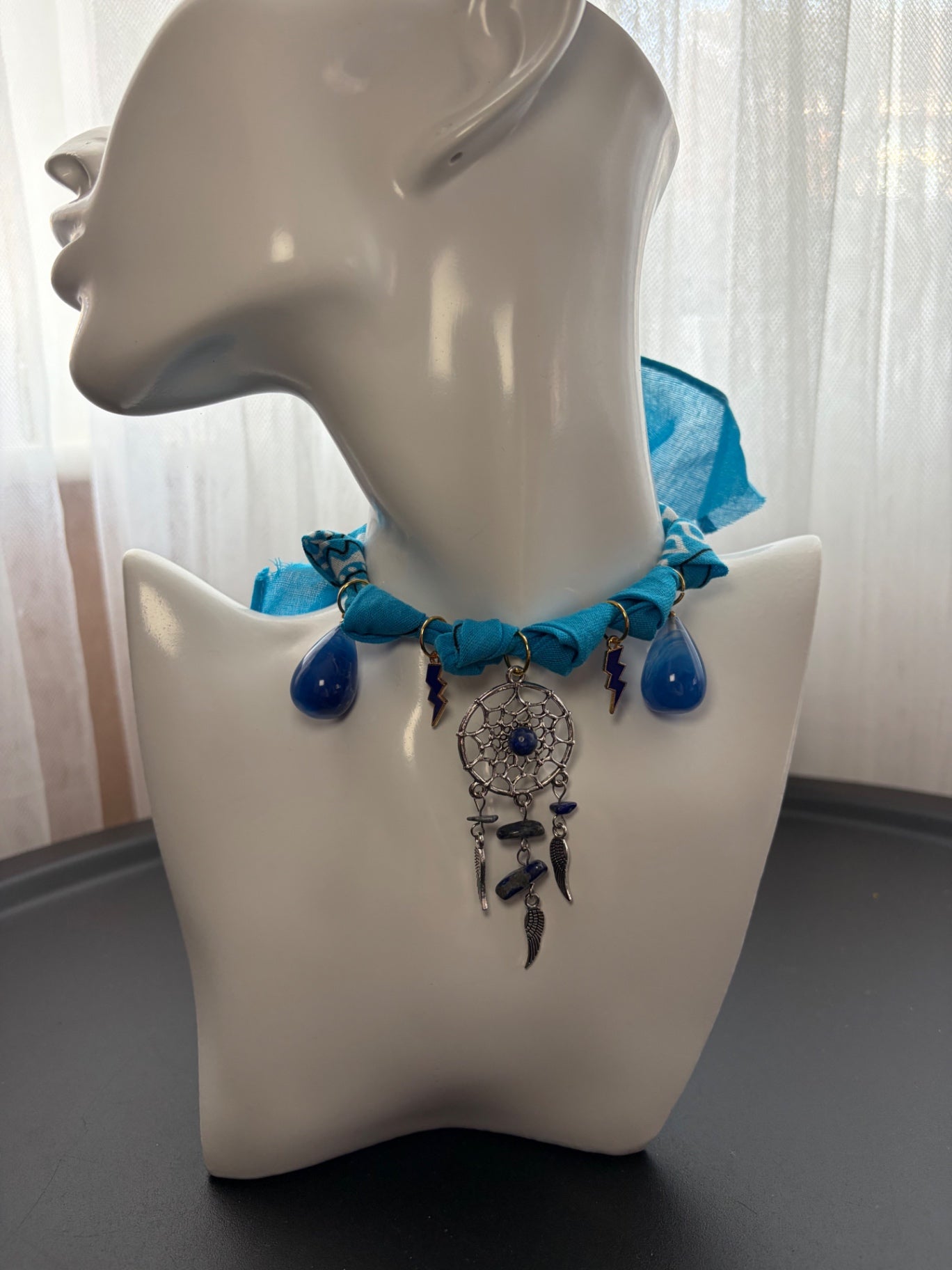 Blue Dreamcatcher bandana necklace 