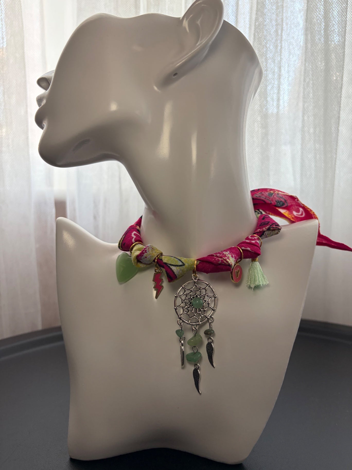 Pink and green bandana necklace 