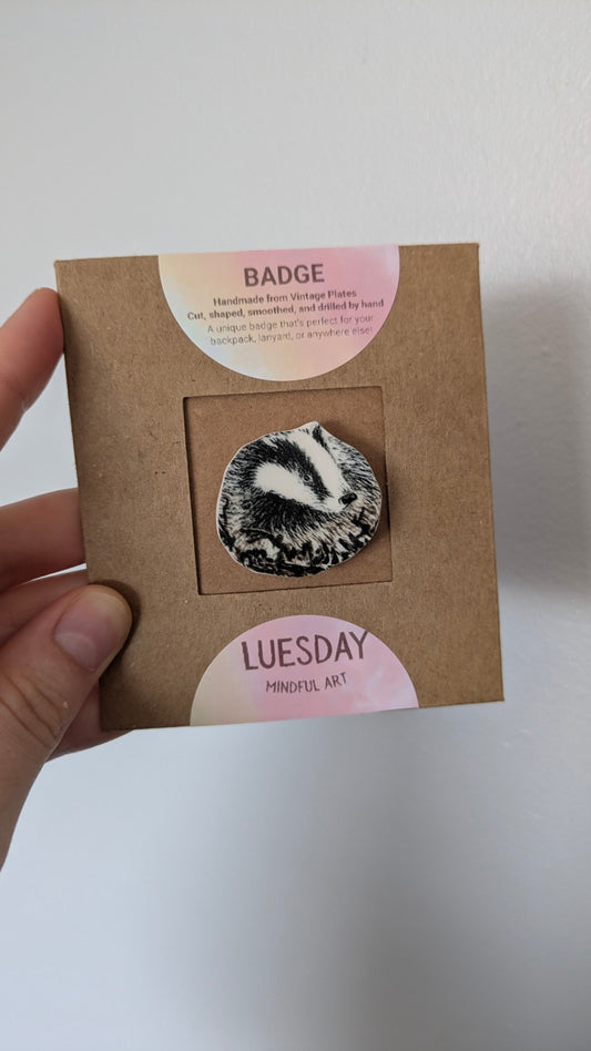 Pin Badge Badger | Made from Vintage Plates