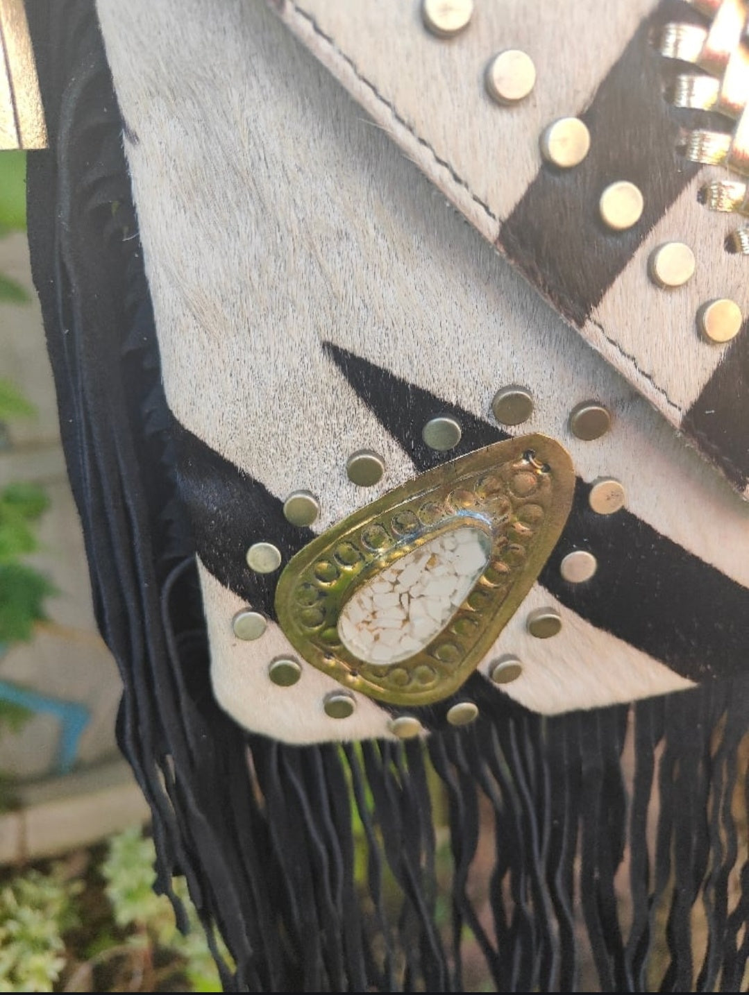 Yellowstone cross body bag with Moroccan stone detailing - Zebra 