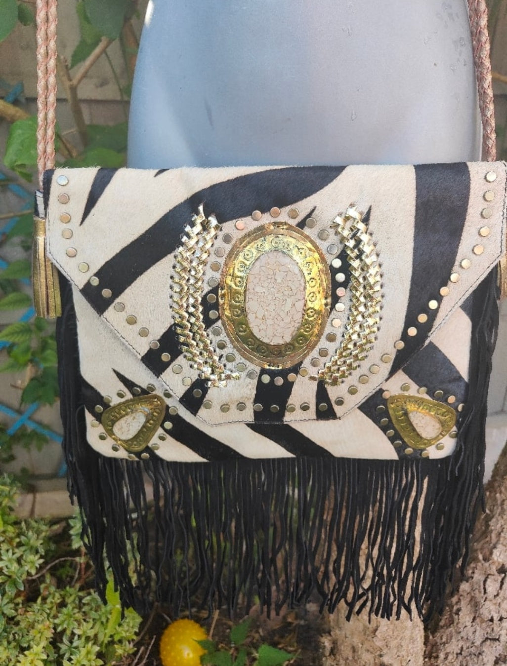 Yellowstone cross body bag with Moroccan stone detailing - Zebra