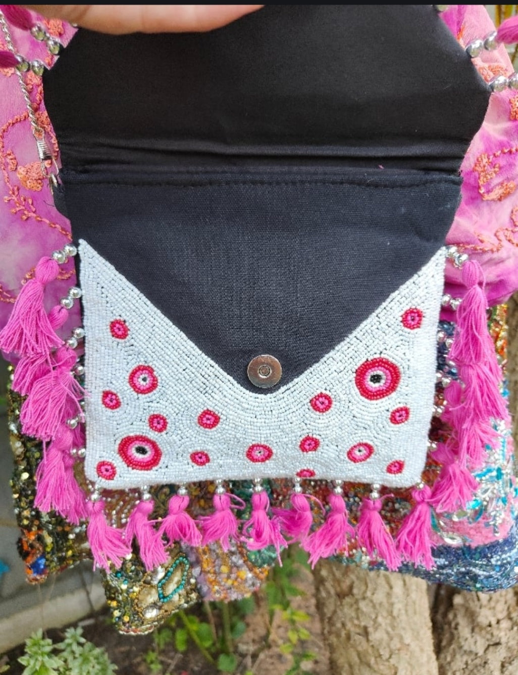 Beaded evil eye protection -Pink 