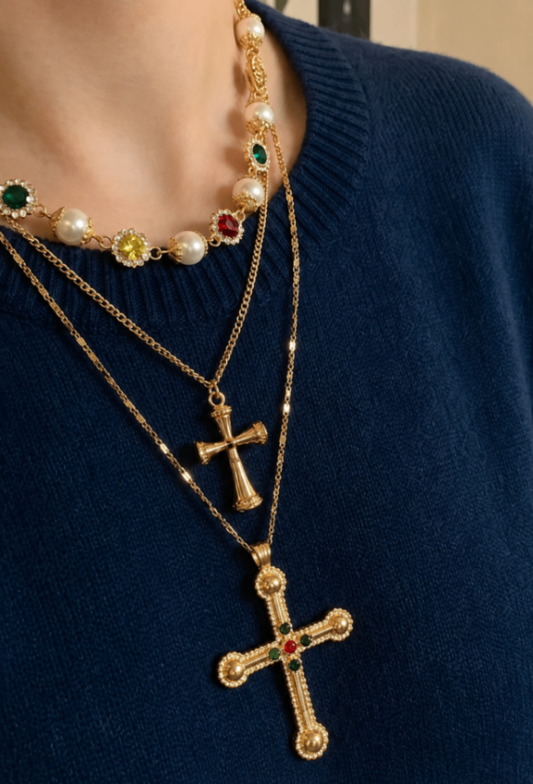 Gold Costume Jewellery Cross Set  