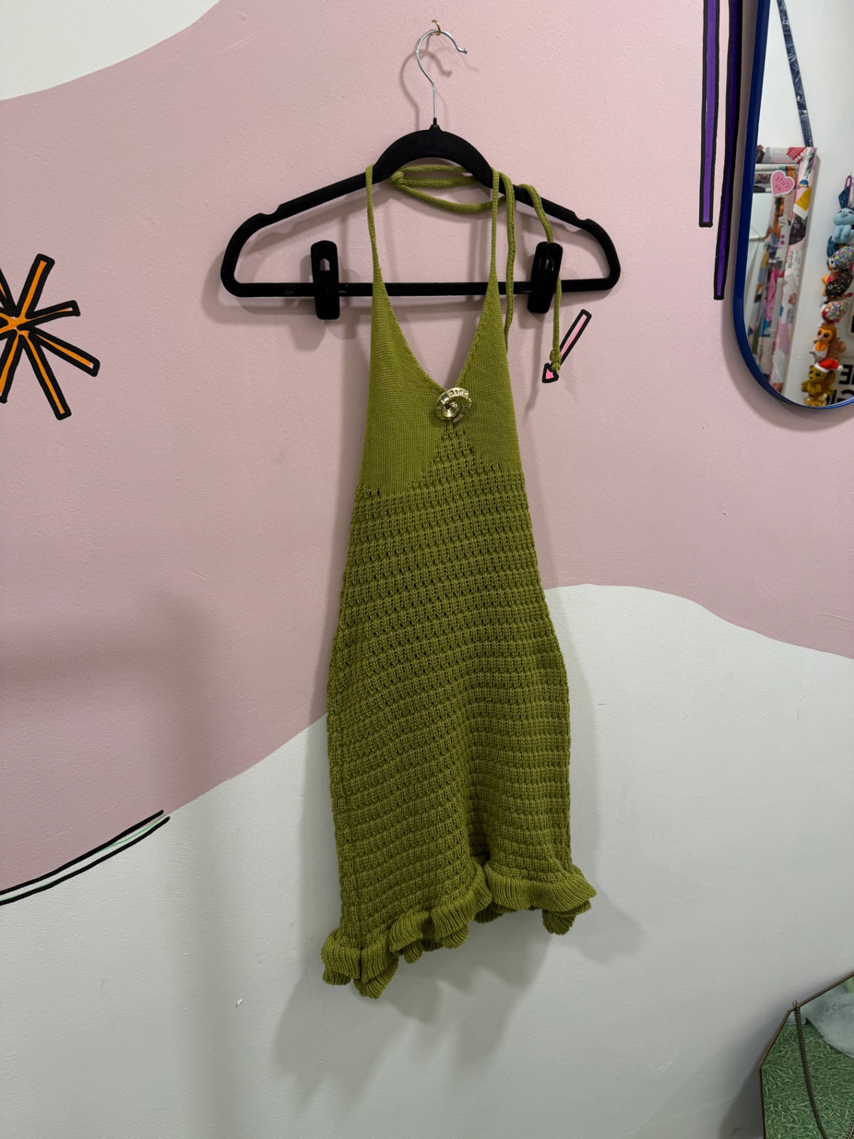 Green Crochet Ruffle Shell Dress